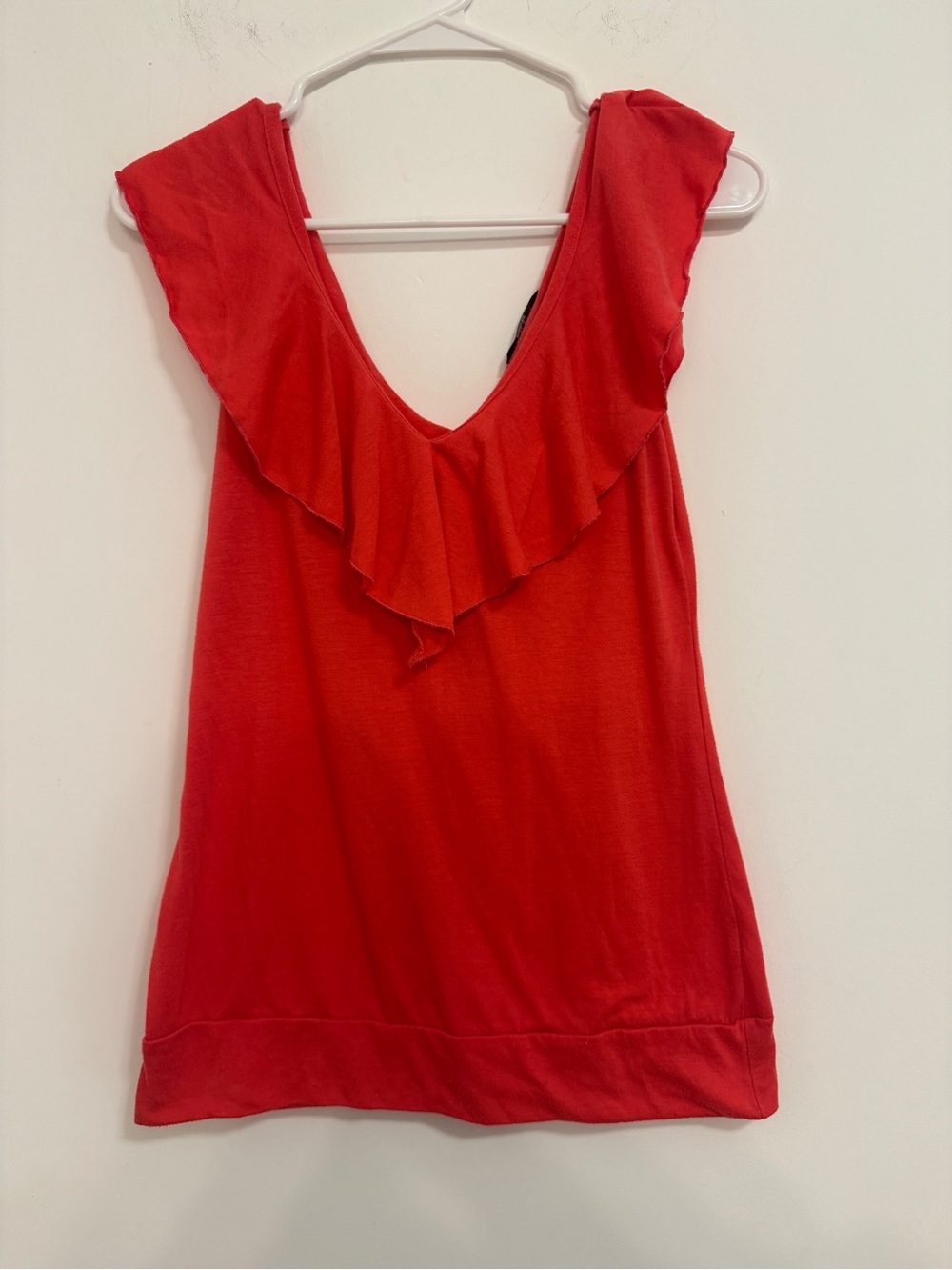 Ruffle V-Neck Red Sleeveless Tank Top